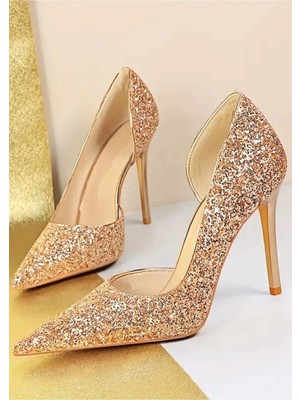 Trendy Anka Lady Nude Roze Ten Kristal Taşlı Cam Kırığı 8 cm Ince Topuklu Düğün Nişan Gece Abiye Ayakkabı