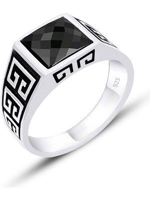 Silvera Telkari Gümüş Kesme Oniks Taşlı Erkek Yüzük 925 Ayar ST323