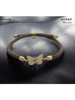 Archin Kelebek Figürlü 14 Ayar Altın Plakalı Özel Burçlar Sembollü Desenli Bileklik