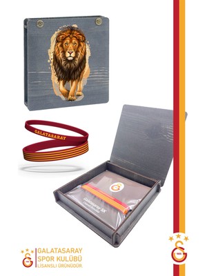 Galatasaray Orijinal Lisanslı Sarı Kırmızı 2'li Bileklik Aslan Baskılı Hediyelik Ahşap Kutulu