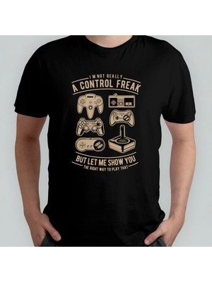 Pixxa Control Freak - Gamer - Oyuncu %100 Pamuklu Bisiklet Yaka T-Shirt Model 1