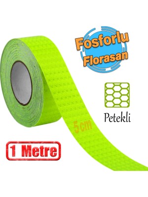 Yapışkanlı Gece Parlayan Reflektörlü 5 cm Fosforlu Reflektif Ikaz Bandı 1 Metre Florasan Şerit Bant