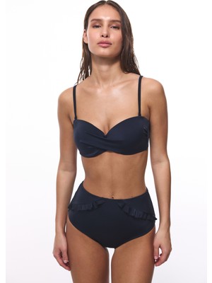 Siyah New High Ruffle Yüksek Bel Bikini Altı
