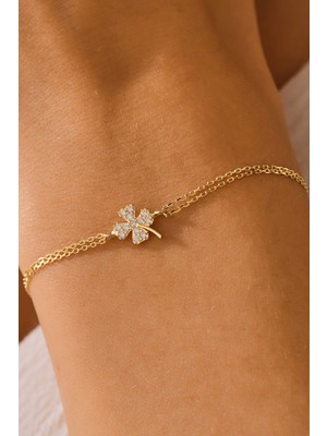 Moom Mücevherat 14 Ayar Altın Taşlı Yonca Bileklik