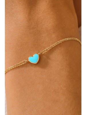 Moom Mücevherat 14 Ayar Altın Mineli Kalp Bileklik