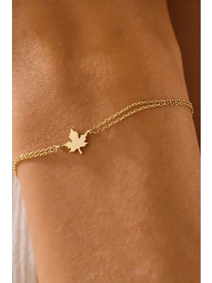 Moom Mücevherat 14 Ayar Altın Çınar Yaprağı Bileklik