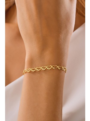 Moom Mücevherat 14 Ayar Altın Kalp Örme Bileklik