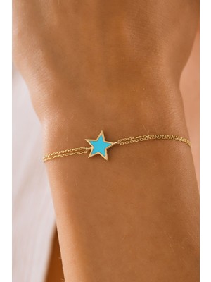 Moom Mücevherat 14 Ayar Altın Mineli Yıldız Bileklik