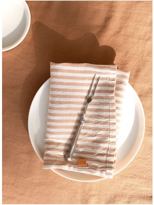 Barine Çizgili Keten Karışımlı 2'li Peçete Karamel