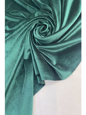 Yiğit Kumaş Zümrüt Yeşili Kadife Kumaş Likralı Dökümlü Elbiselik