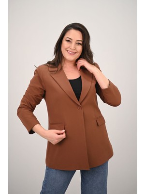 Koza Butik Kadın Büyük Beden Astarlı Düğmeli Blazer Ceket 9008-25-1