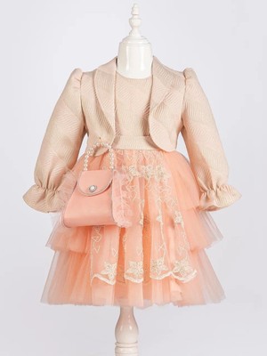 Kız Çocuk Elbise Ceketli Tüllü Çantalı