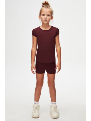 Vişne Çürüğü Kız Çocuk Sıfır Yaka Karpuz Kol Tişört