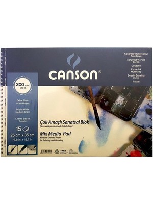 Canson Çok Amaçlı Sanatsal Blok 200gr Ekstra Beyaz Dokulu 25x35cm 15 Yaprak Çizim ve Boyama İçin