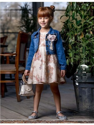 Mnk Baby & Kids Çiçek Motif Kot Ceketli Kız Elbise M00721