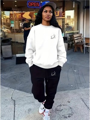 Eşofman Takımı Gezegen Baskılı  Ünisex Kışlık Sweatshirt ve Eşofman Altı 2 Li Set Combin Pamuklu