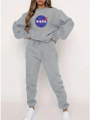 Eşofman Takımı Nasa Baskılı  Ünisex Kışlık Sweatshirt ve Eşofman Altı 2 Li Set Combin Takım Pamuklu