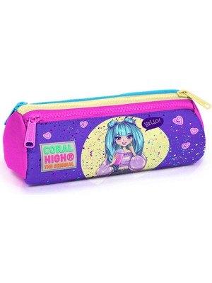 Coral High Üç Bölmeli Kalem Çantası 22035 Lila-Pembe PVC Malzemeden 1 Litre Kapasiteli