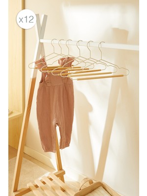 Ocean Home Textile 12'li Ahşap Destekli Mat Beyaz Renk Kauçuk Kaplamalı Metal Çocuk Giysi Askısı 18 x 32 x 0.3  cm