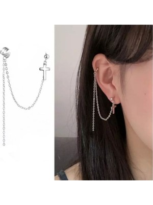 Takıconcept Zincirli Haç Küpe Kulak Aksesuarı Punk Küpe