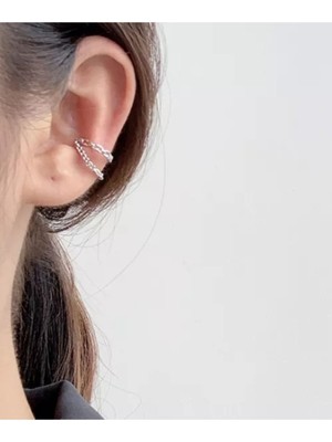 Takıconcept Gümüş Renk Zincirli Deliksiz Ear Cuff Manşet Kıkırdak Küpe