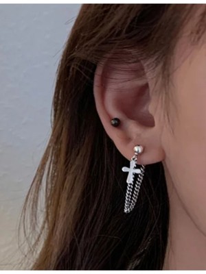 Takıconcept Haç Uzantılı İkili Top Çelik Küpe