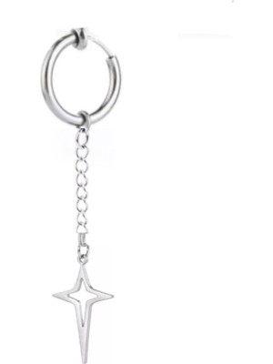 Takıconcept Deliksiz Kuzey Yıldızı Figürlü Zincirli Çelik Halka Küpe