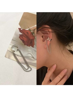 Takıconcept Deliksiz Sıkıştırma Zincir Detaylı Kıkırdak Küpe