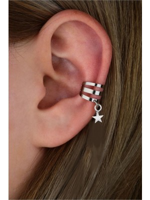 Takıconcept Deliksiz Sıkıştırma Yıldız Sallantılı Ear Cuff Küpe