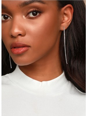 Takıconcept Tek Sıra Su Yolu Krital Taşlı Uzun Küpe