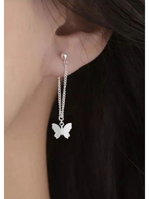 Takıconcept Kelebek Sallantılı Zincirli Çelik Top Küpe 2 Adet