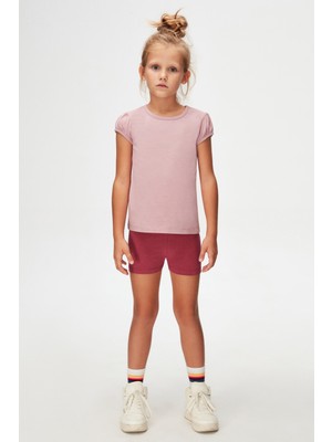 Gül Kurusu Basic Kız Çocuk Sıfır Yaka Karpuz Kol Tişört