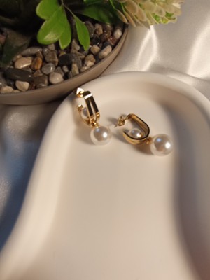 Stainless Steel Şık İnci Detaylı Çelik Küpe