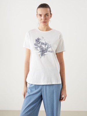 Lcwaıkıkı Classic Bisiklet Yaka Çiçekli Kadın Tişört