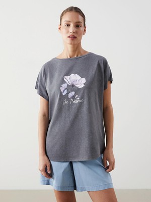 Lcwaıkıkı Classic Bisiklet Yaka Çiçekli Kadın Tişört