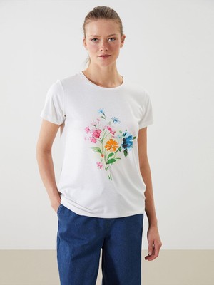 Lcwaıkıkı Classic Bisiklet Yaka Çiçekli Kadın Tişört