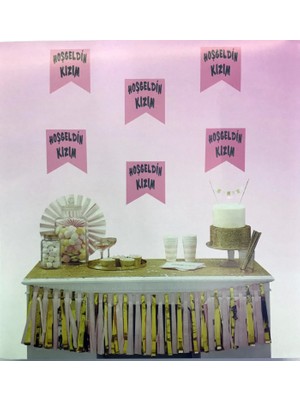 Exporanto Pembe Üzeri Gümüş Renk Hoşgeldin Kızım Bayrak Süs