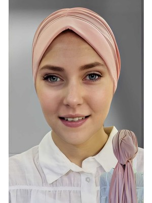 Tezzgelsin Kadın Lüks Sandy Kumaş Bağlamalı Pileli Tesettür Bone Şal