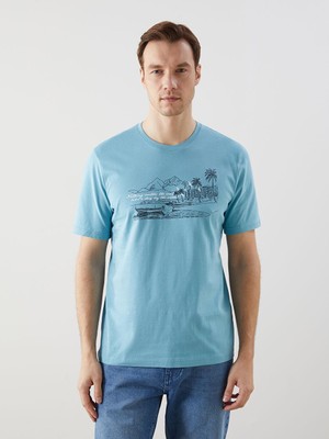 Lcwaıkıkı Classic Bisiklet Yaka Kısa Kollu Baskılı Penye Erkek Tişört