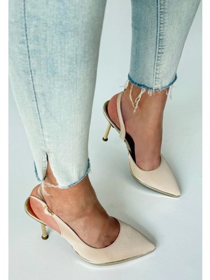 Kazax Kalyt Bej Cilt Topuklu Ayakkabı