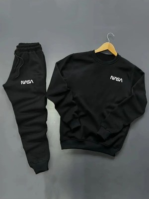 Yoho Sport Gri Renk Nasa Baskılı Unısex Eşofman Takımı Kapüşonlu