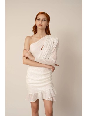 Elifnaz Moda Evi Tek Omuz Mini Elbise