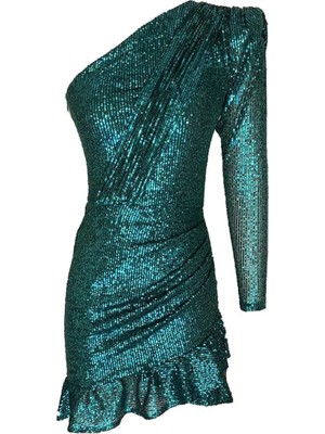 Elifnaz Moda Evi Tek Omuz Mini Elbise