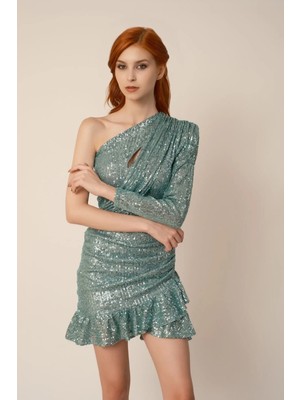 Elifnaz Moda Evi Tek Omuz Mini Elbise
