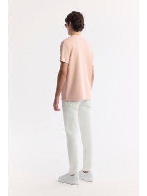 AVVA Erkek Pudra Bisiklet Yaka Baskılı Bi-Stretch İnterlok Regular Fit T-Shirt A51Y1131