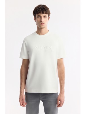 AVVA Erkek Beyaz Bisiklet Yaka Baskılı Bi-Stretch İnterlok Regular Fit T-Shirt A51Y1132