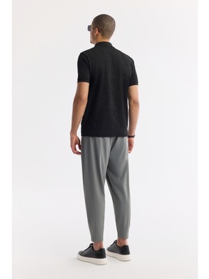 AVVA Erkek Siyah Polo Yaka Jakarlı Elastan Regular Fit T-Shirt A51Y1059