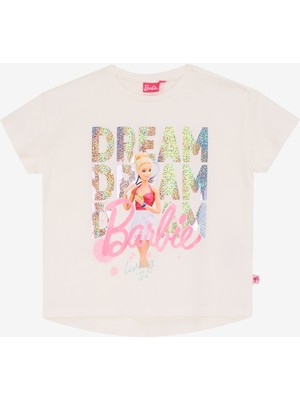 Barbie Baskılı Ekru Kız Çocuk T-Shirt BRB5SG-TST6402
