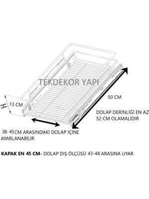 Tekdekor Yapı Bağımsız Tandem Frenli Raylı Tel Çekmece Sepeti Kapak En 45 cm