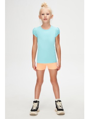 Cam Göbeği Basic Kız Çocuk Sıfır Yaka Karpuz Kol Tişört